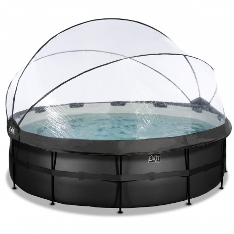 EXIT Black Leather pool ø450x122cm med dome og filterpumpe - sort