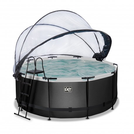 EXIT Black Leather pool ø360x122cm med dome og sandfilterpumpe - sort