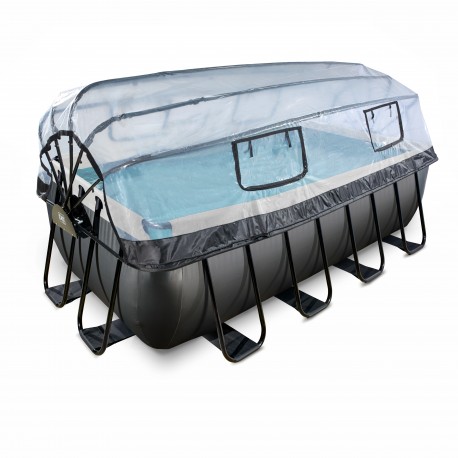 EXIT Black Leather pool 400x200x122cm med dome og filterpumpe - sort